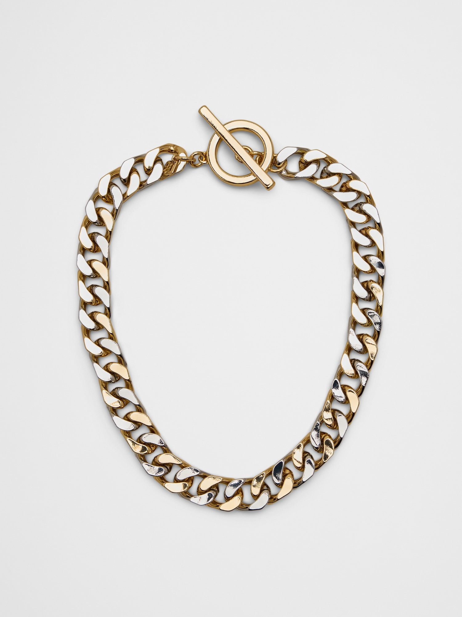 Mixed Metal Curb Chain Toggle Necklace