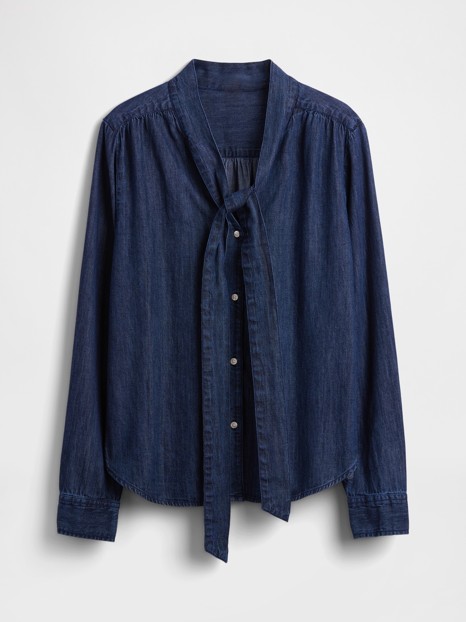 Denim Tie-Neck Shirt