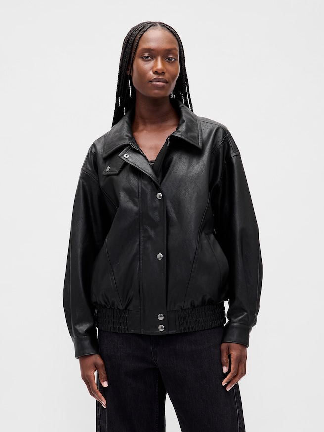 オーバーサイズ ヴィーガンレザージャケット-0