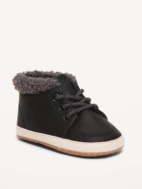 Faux-Leather Sherpa Booties for Baby