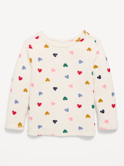 Printed Long-Sleeve Cozy Waffle T-Shirt for Toddler Girls