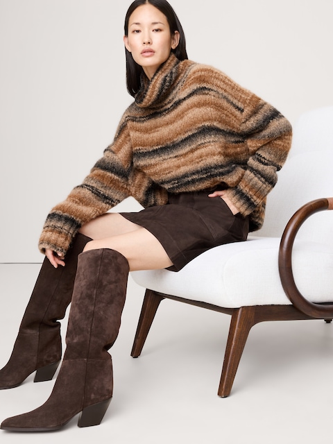 Italian Alpaca-Blend Funnel-Neck Sweater - Brown Tie