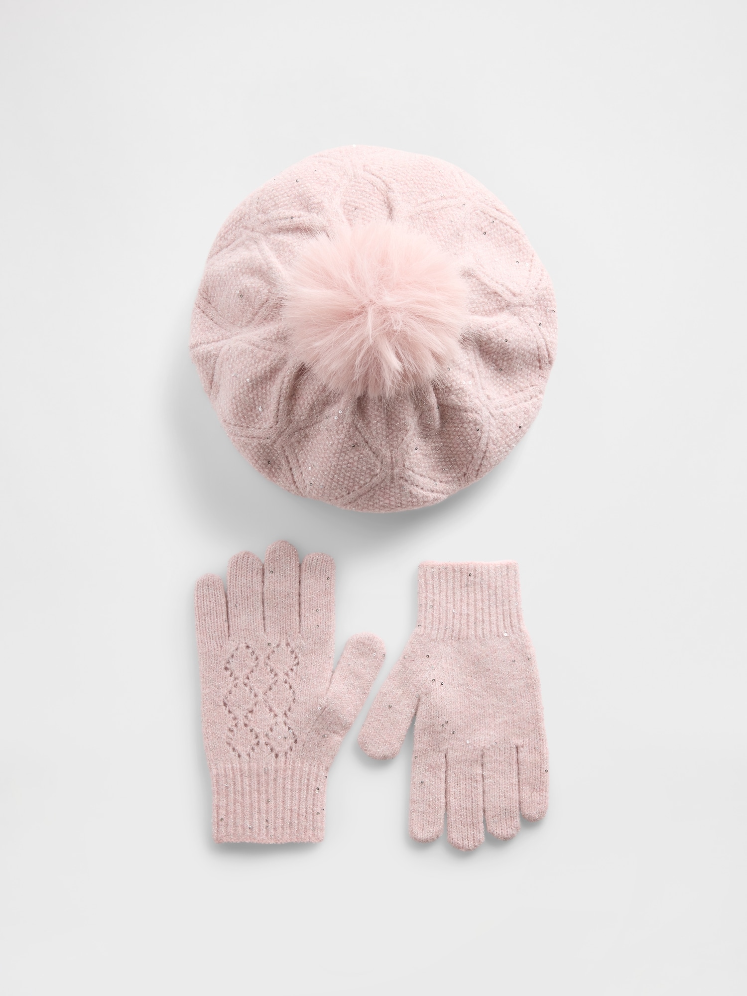 Kids Pointelle Pom Beret & Gloves Set