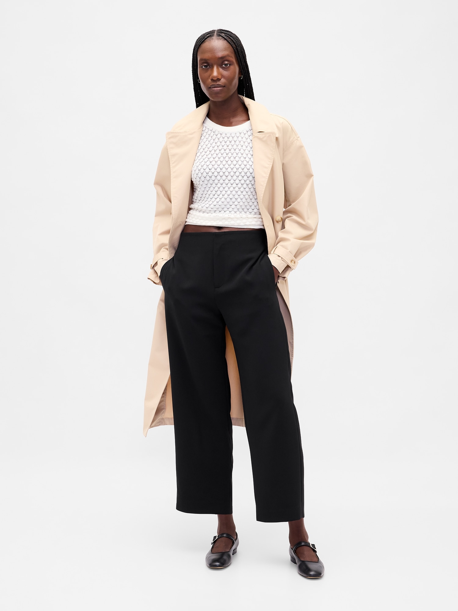 High Rise Twill Straight Ankle Pants