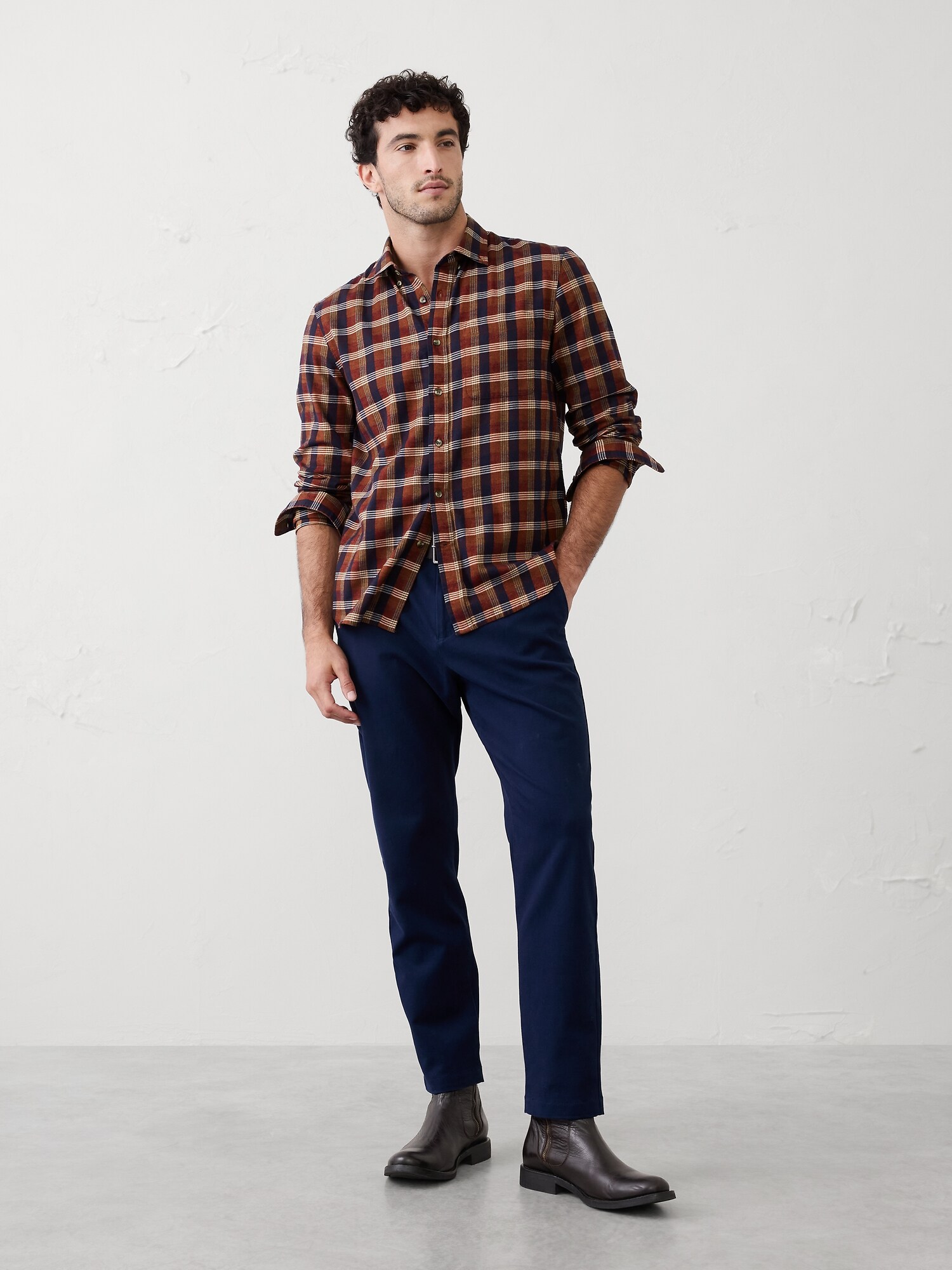 Slim-Fit Lightweight Flannel Shirt