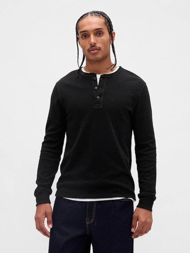 ダブルニット ヘンリーネックTシャツ-0