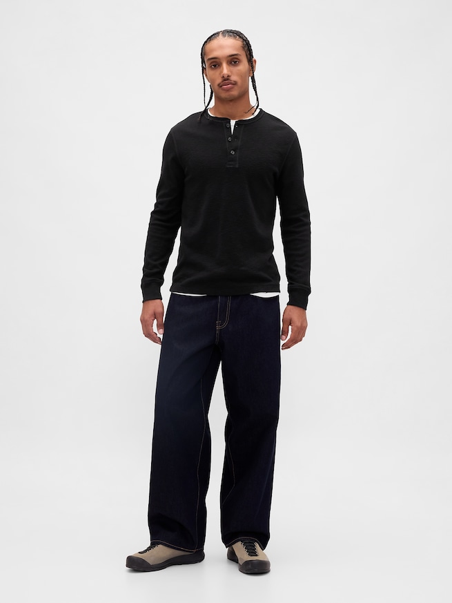 ダブルニット ヘンリーネックTシャツ-1