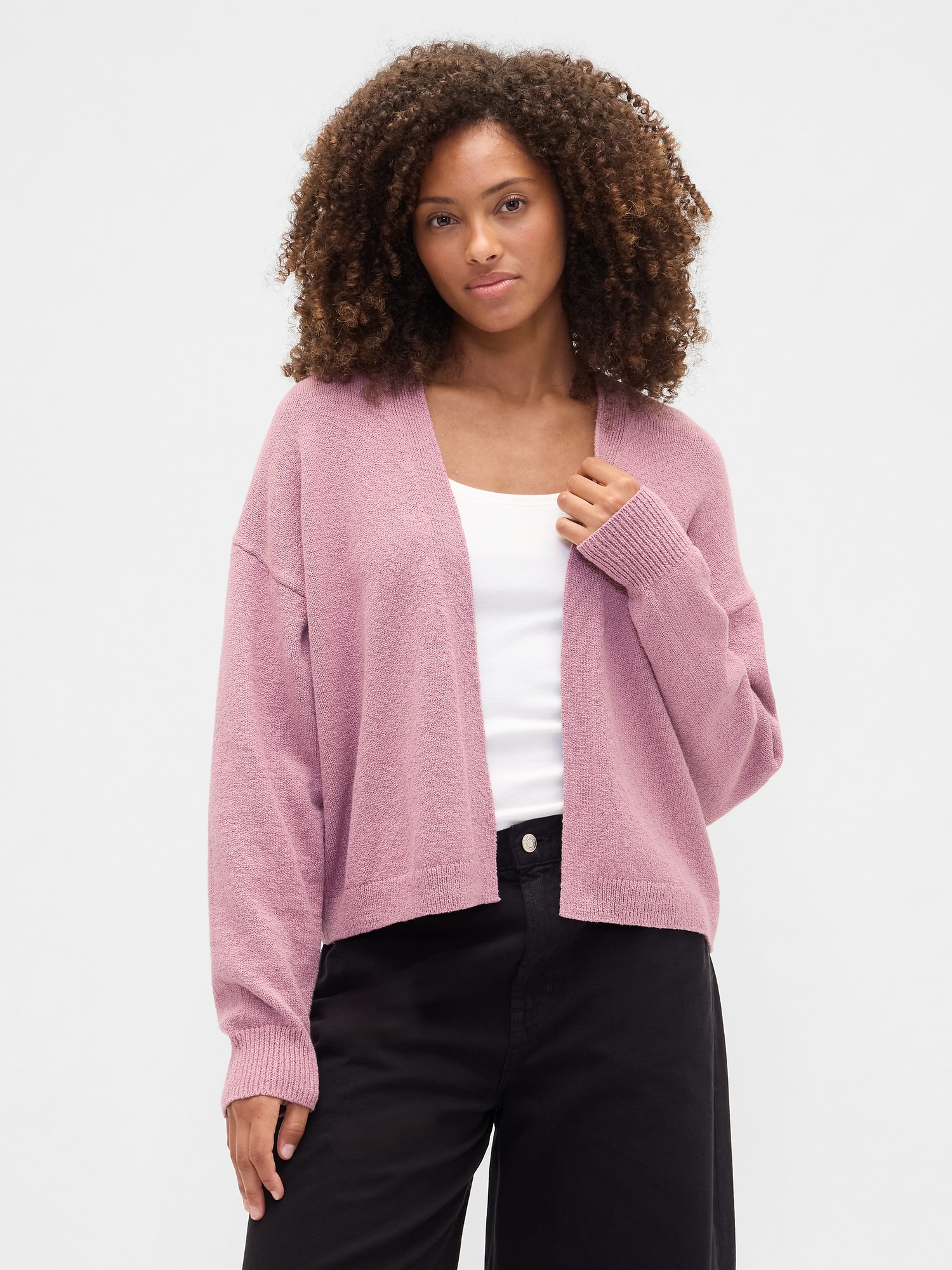 Relaxed Boucle Open-Front Cardigan