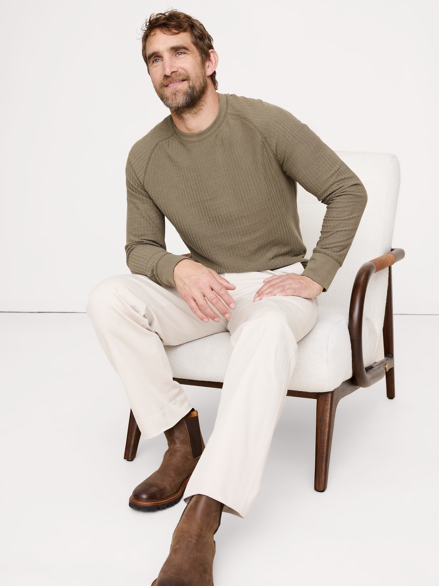 Slub Double-Knit Herringbone T-Shirt - Olive