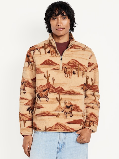 Printed Sherpa Quarter-Zip Pullover