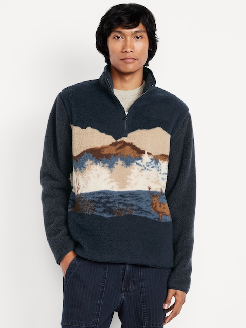 Printed Sherpa Quarter-Zip Pullover