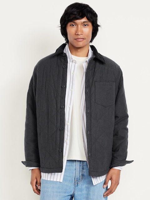 Sherpa-Lined Quilted Flannel Shacket
