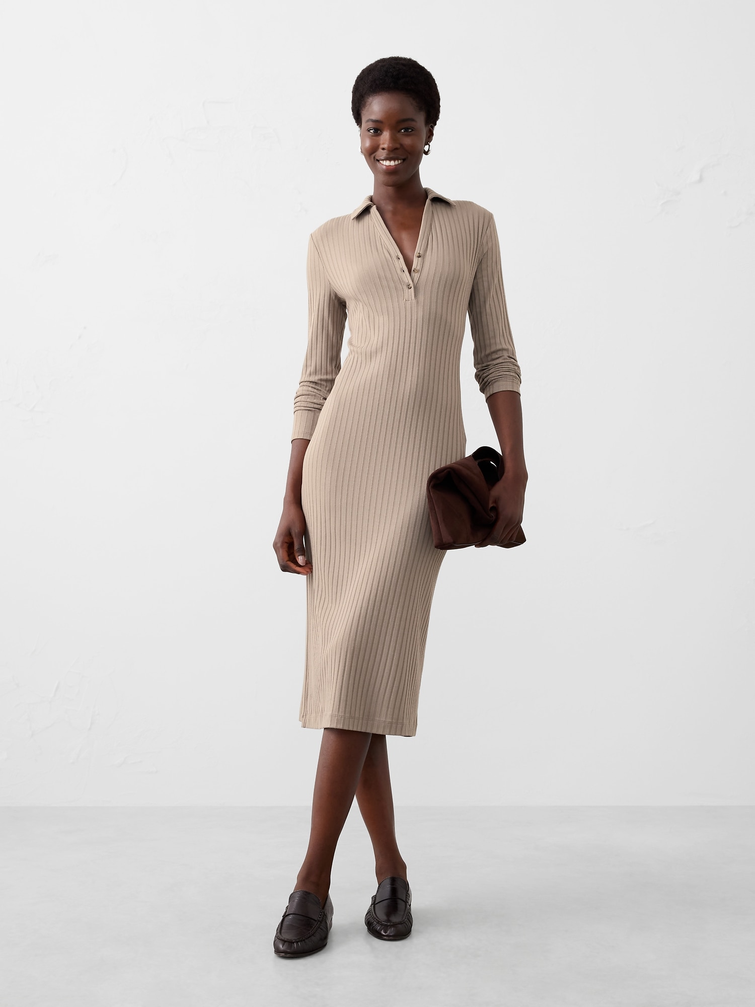 Wide-Ribbed Knit Midi Dress