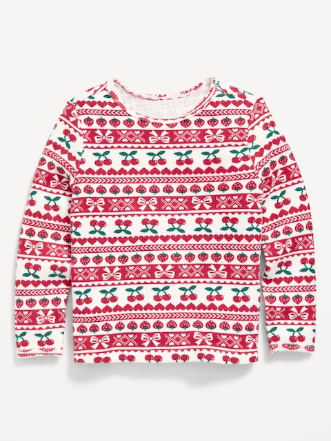 Printed Long-Sleeve Cozy Waffle T-Shirt for Toddler Girls