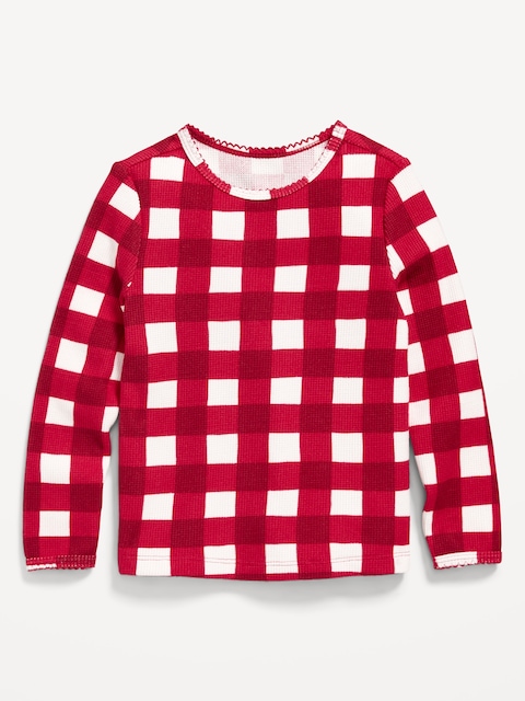 Printed Long-Sleeve Cozy Waffle T-Shirt for Toddler Girls