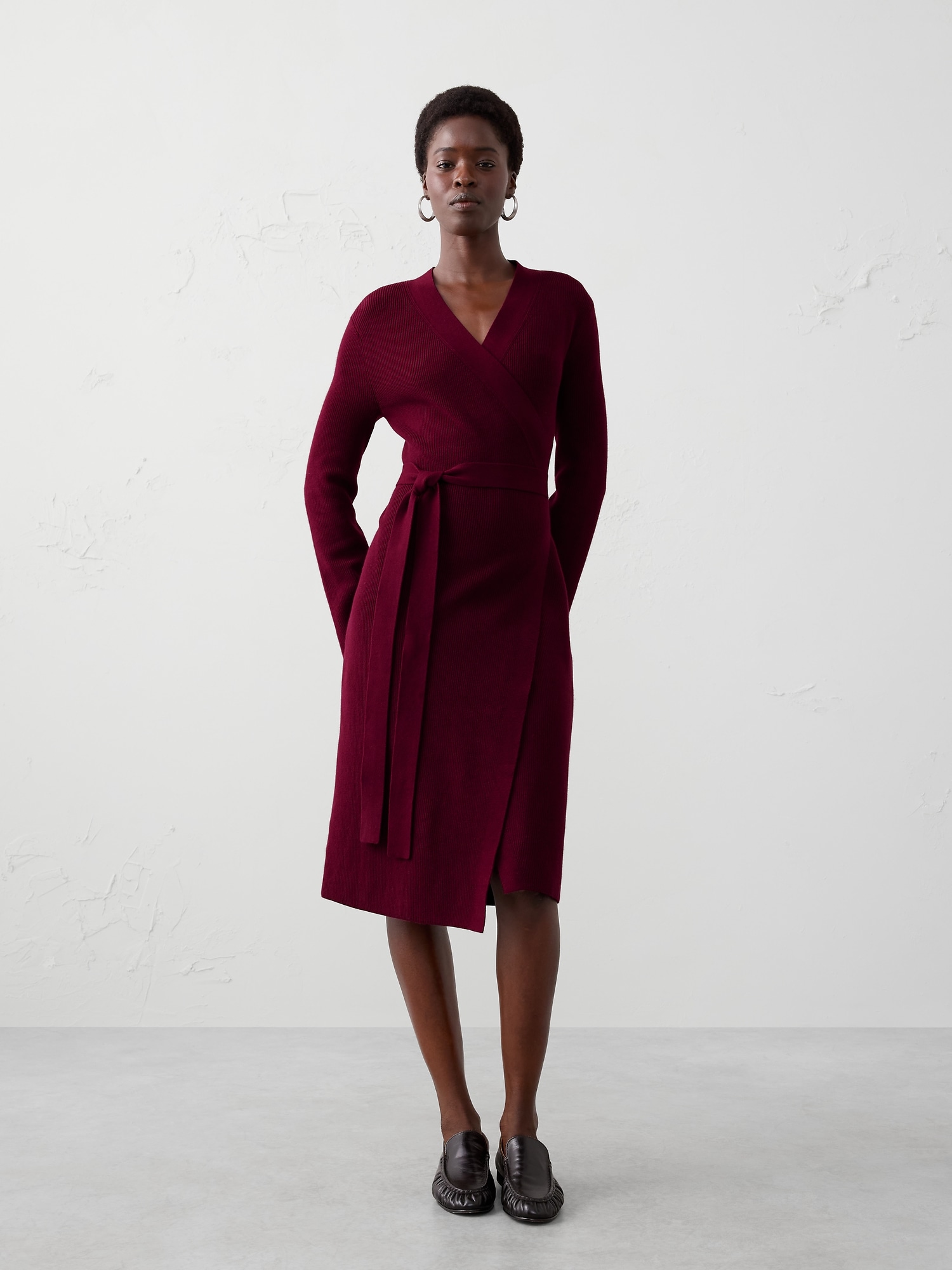 Wrap Knee-Length Sweater Dress