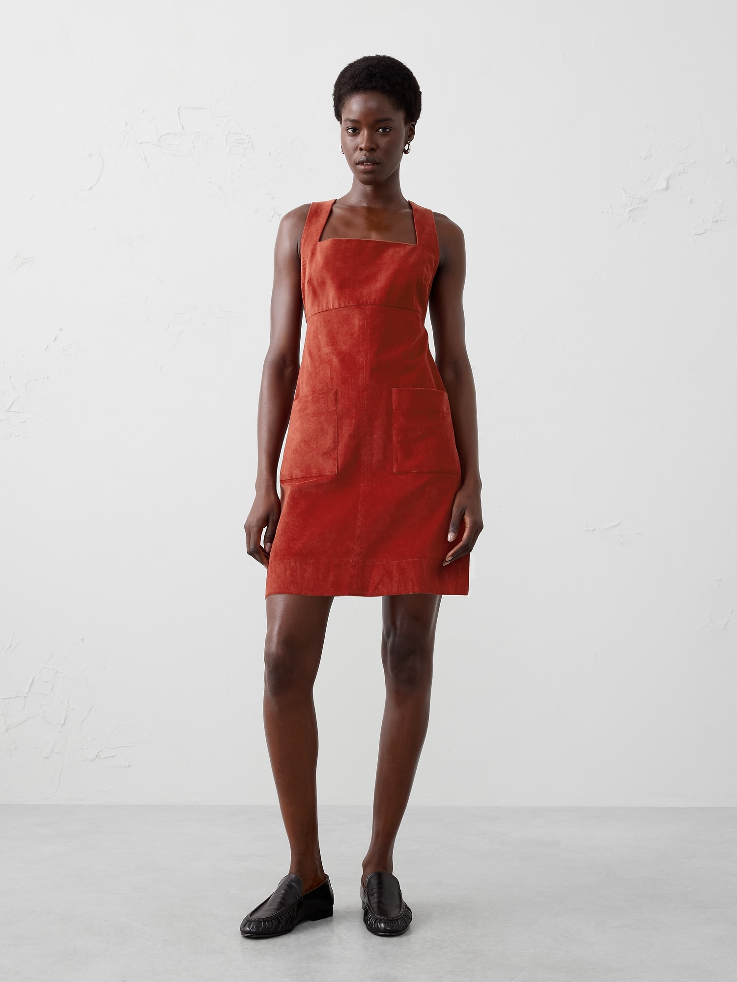 Corduroy Empire-Waist Mini Dress