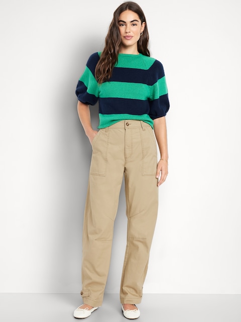 Mid-Rise Twill Barrel Pants