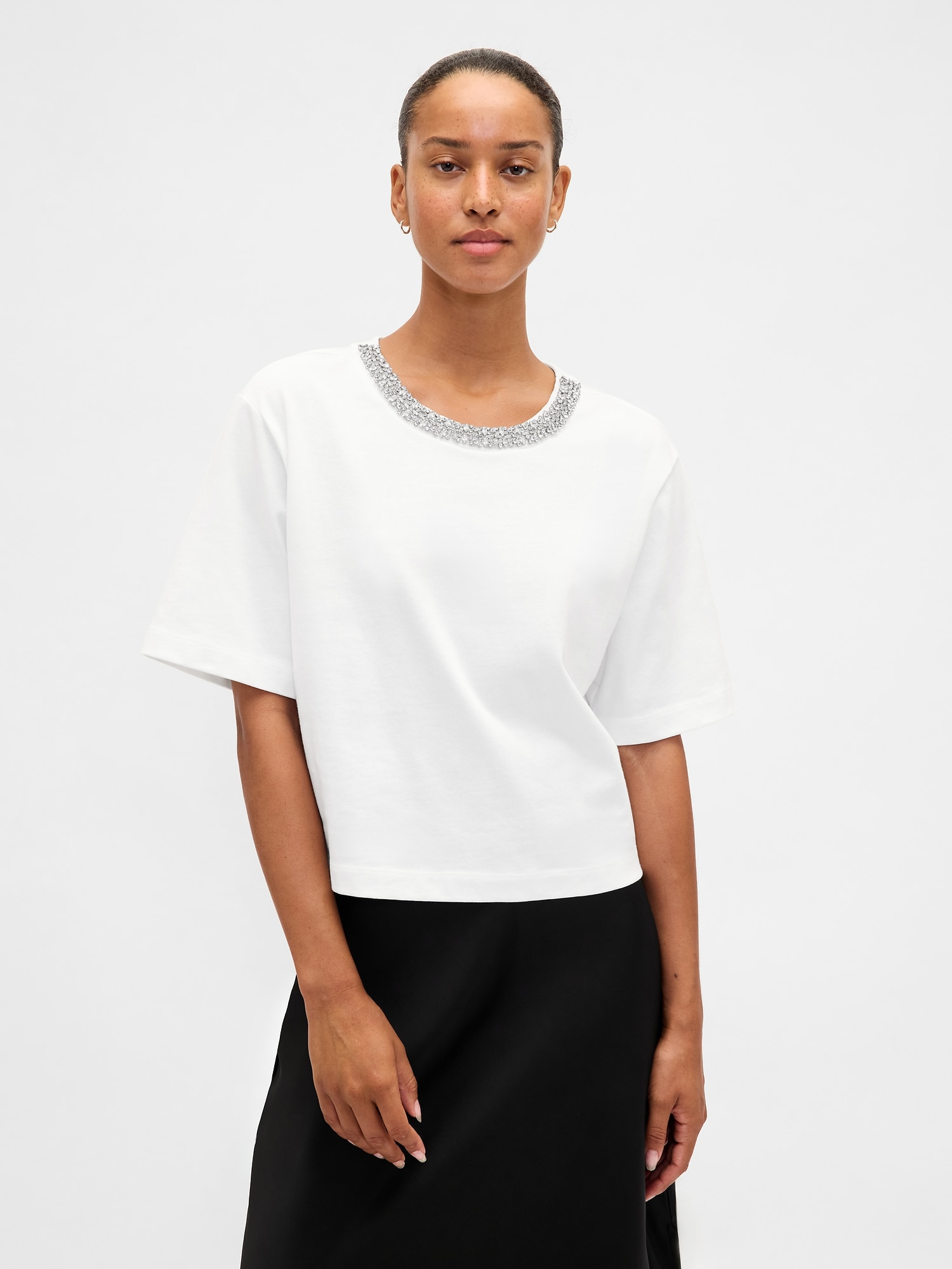 Heavyweight Jewel-Neck Crop T-Shirt