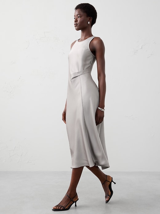 banana republic satin dress Shirred-Side Satin Midi Dress
