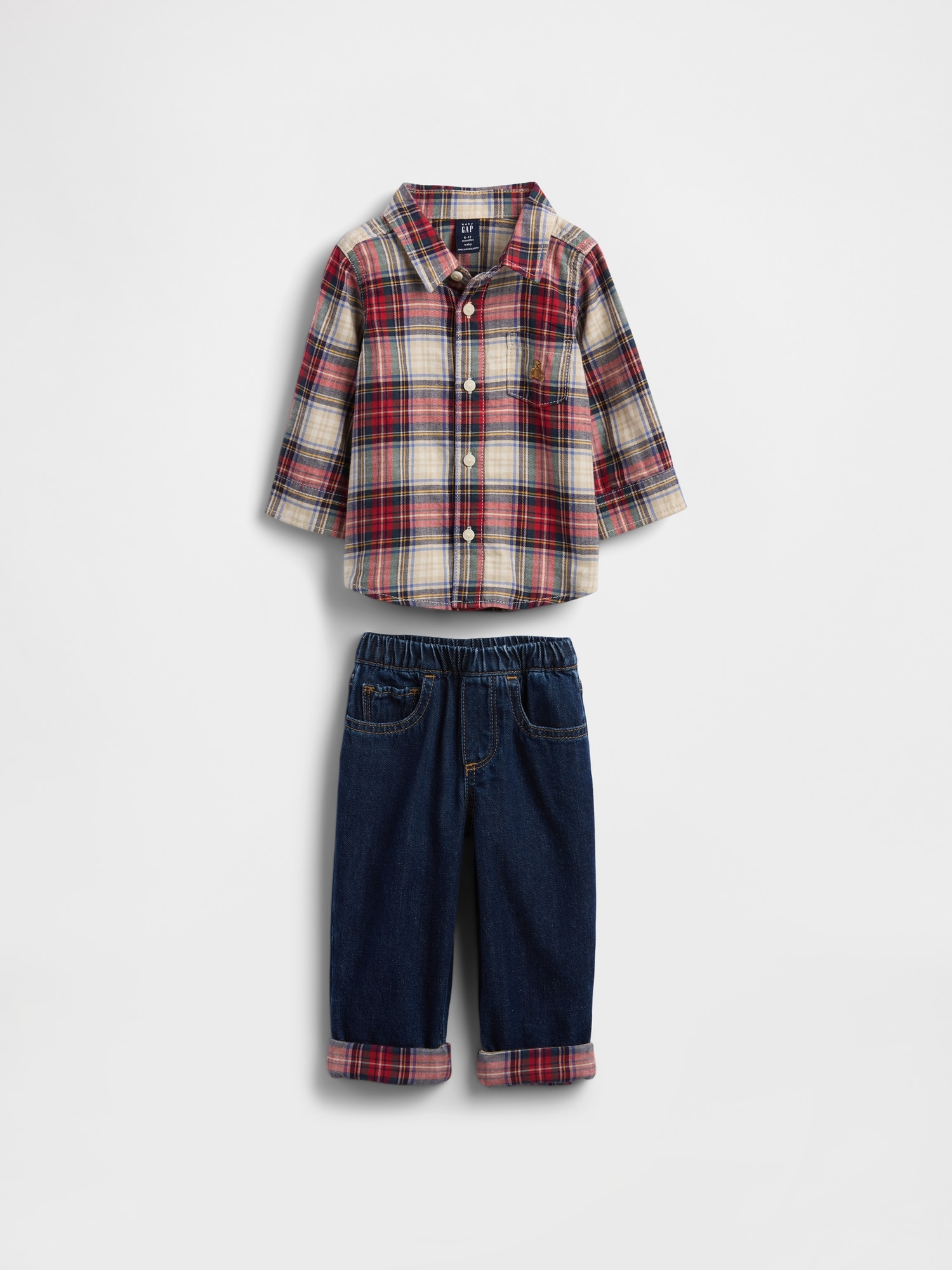 Baby Flannel & Cuffed Jeans Outfit Set