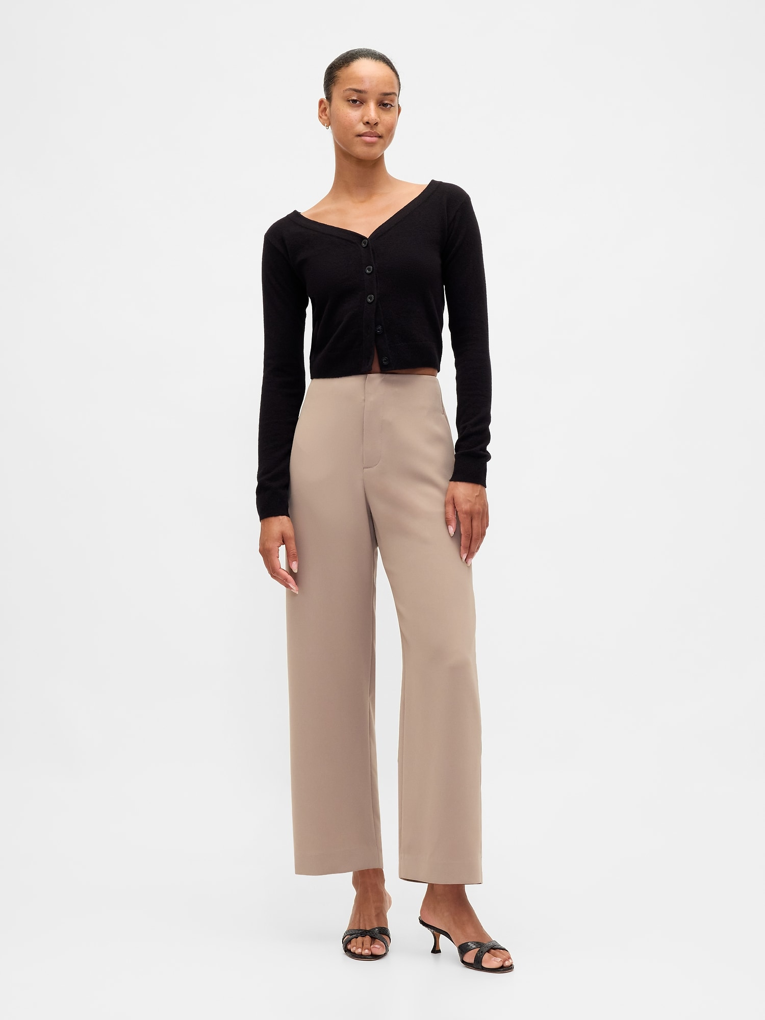 High Rise Twill Straight Ankle Pants