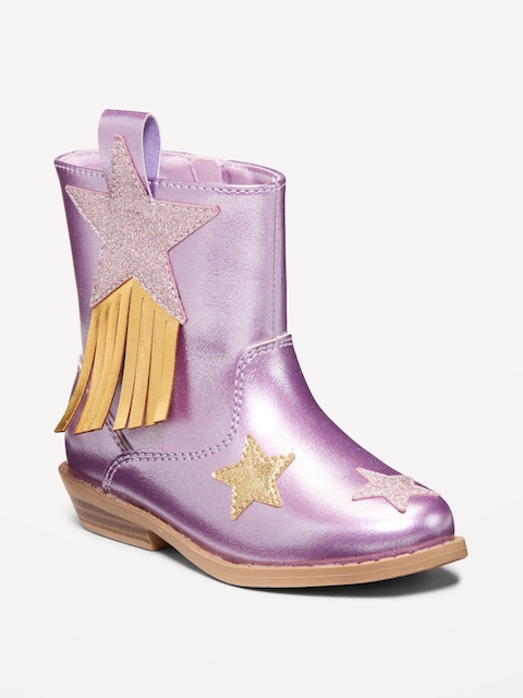 Shiny Side-Zip Western Boots for Toddler Girls