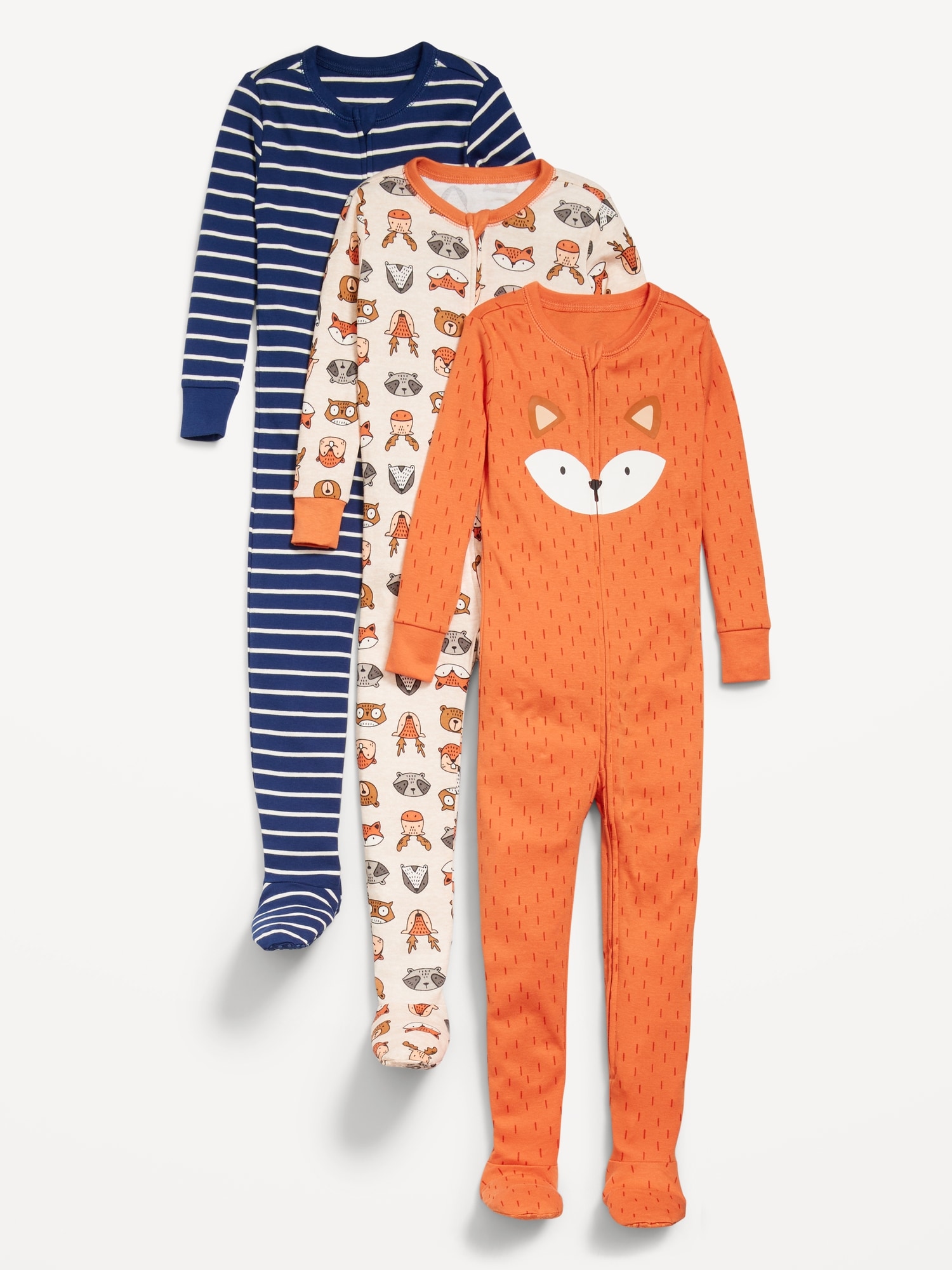 Snug-Fit 2-Way-Zip Footed One-Piece 3-Pack for Toddler & Baby