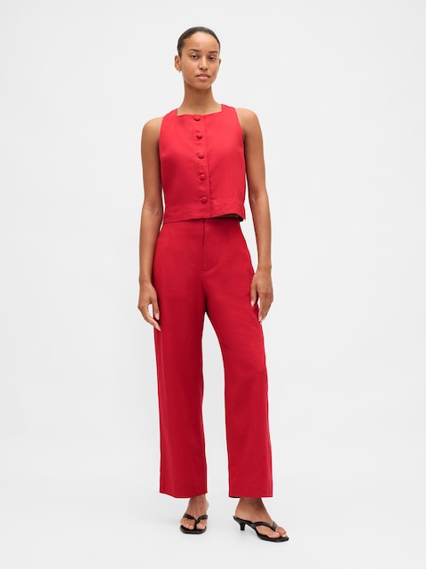 Linen-Blend Relaxed Straight Ankle Pants