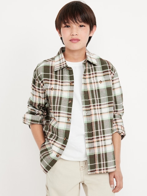 Long-Sleeve Pocket Plaid Flannel Shirt for Boys