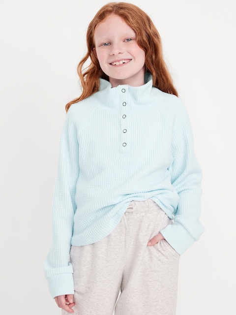 CozePlush Waffle-Knit Henley Top for Girls