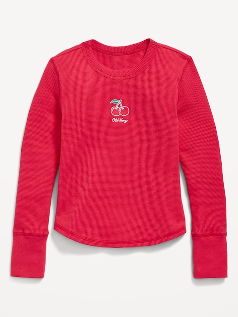 Long-Sleeve Logo Graphic Thermal-Knit T-Shirt for Girls
