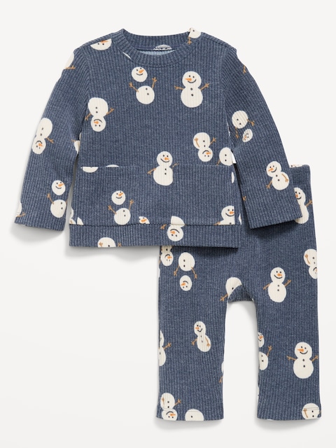 Printed Ribbed Pocket Top and Pants Set for Baby