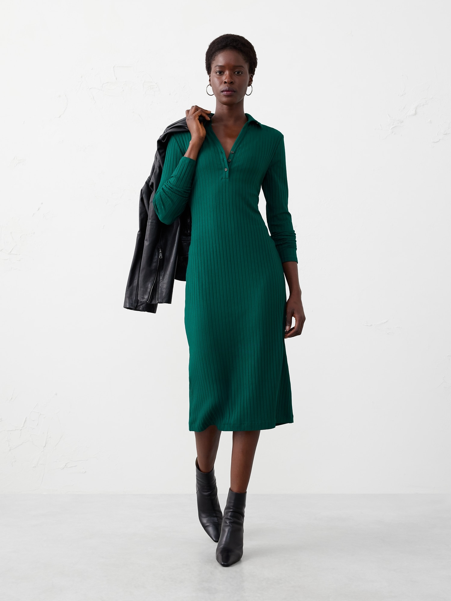 Wide-Ribbed Knit Midi Dress