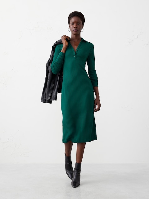 Wide-Ribbed Knit Midi Dress