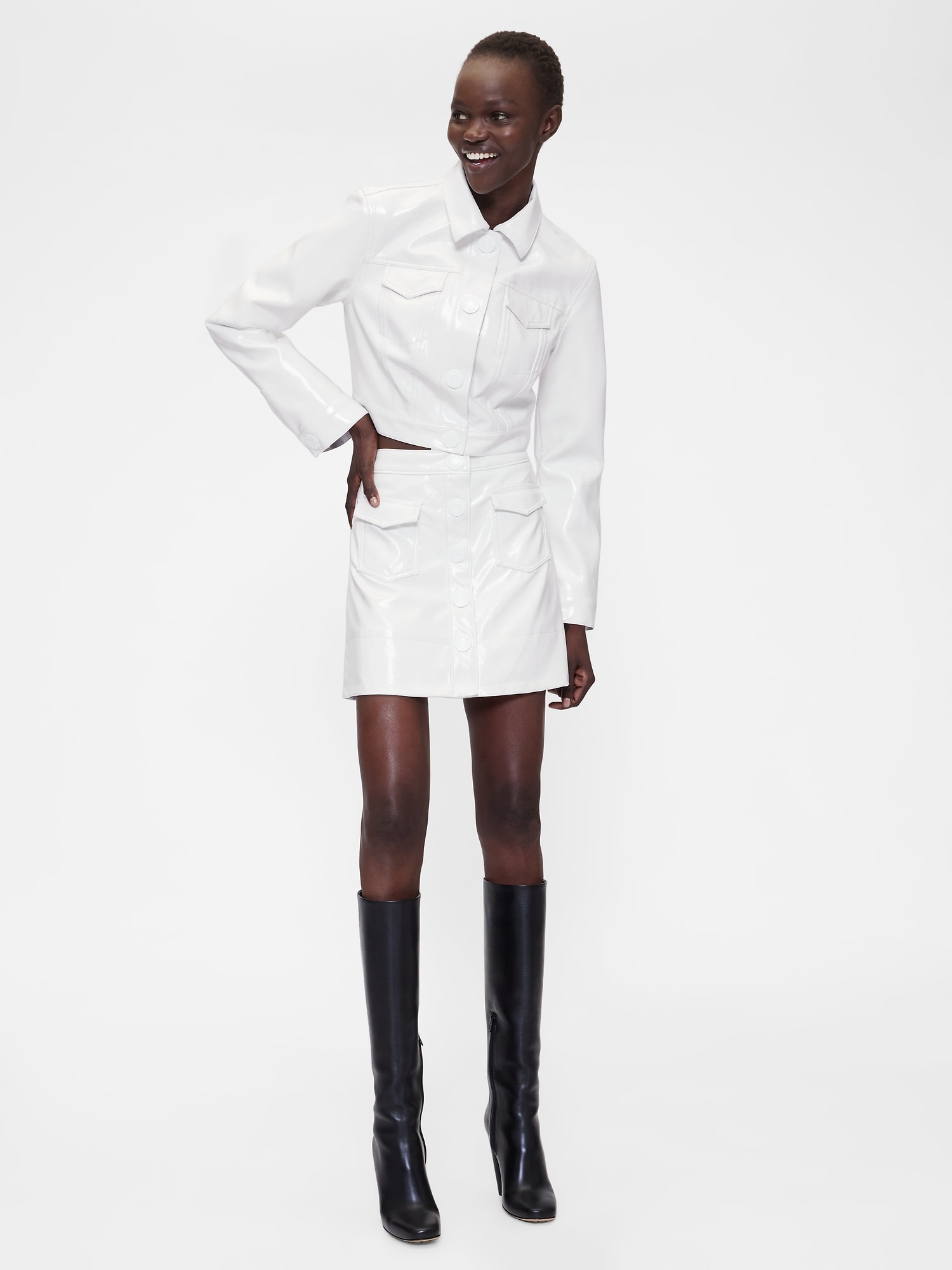 GapStudio ヴィーガン パテントレザー クロップジャケット-1