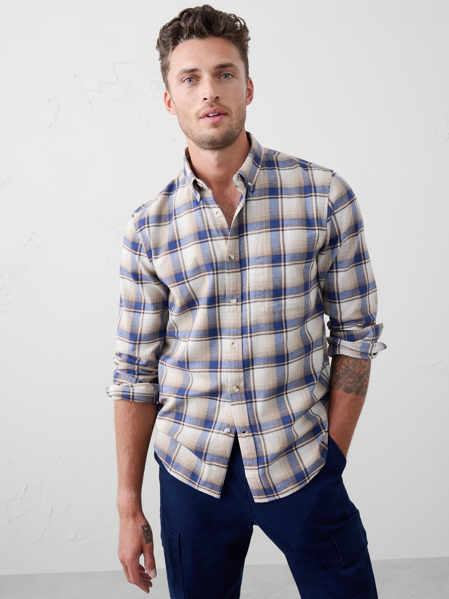 Slim-Fit Lightweight Flannel Shirt