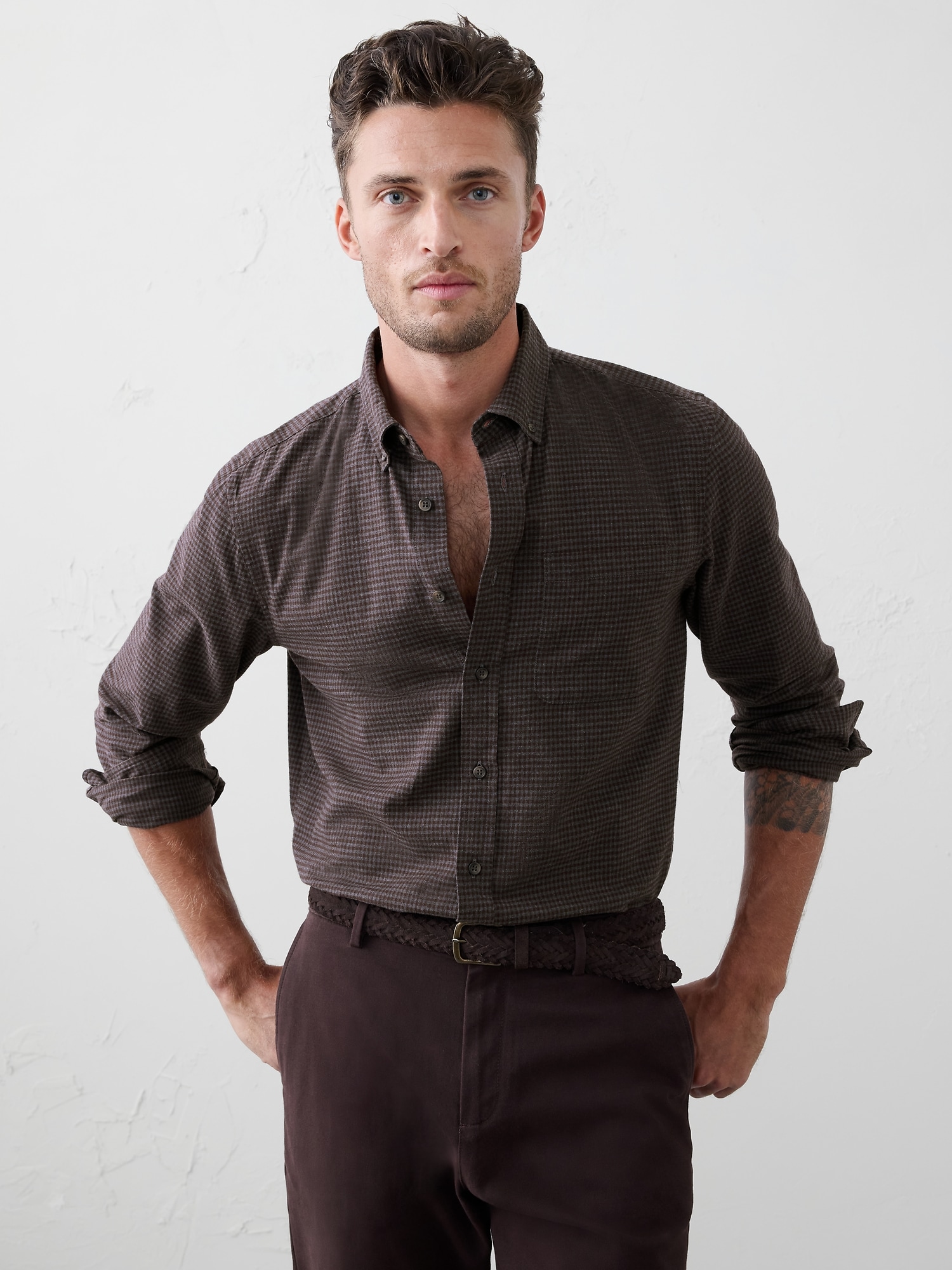 Slim-Fit Lightweight Flannel Shirt