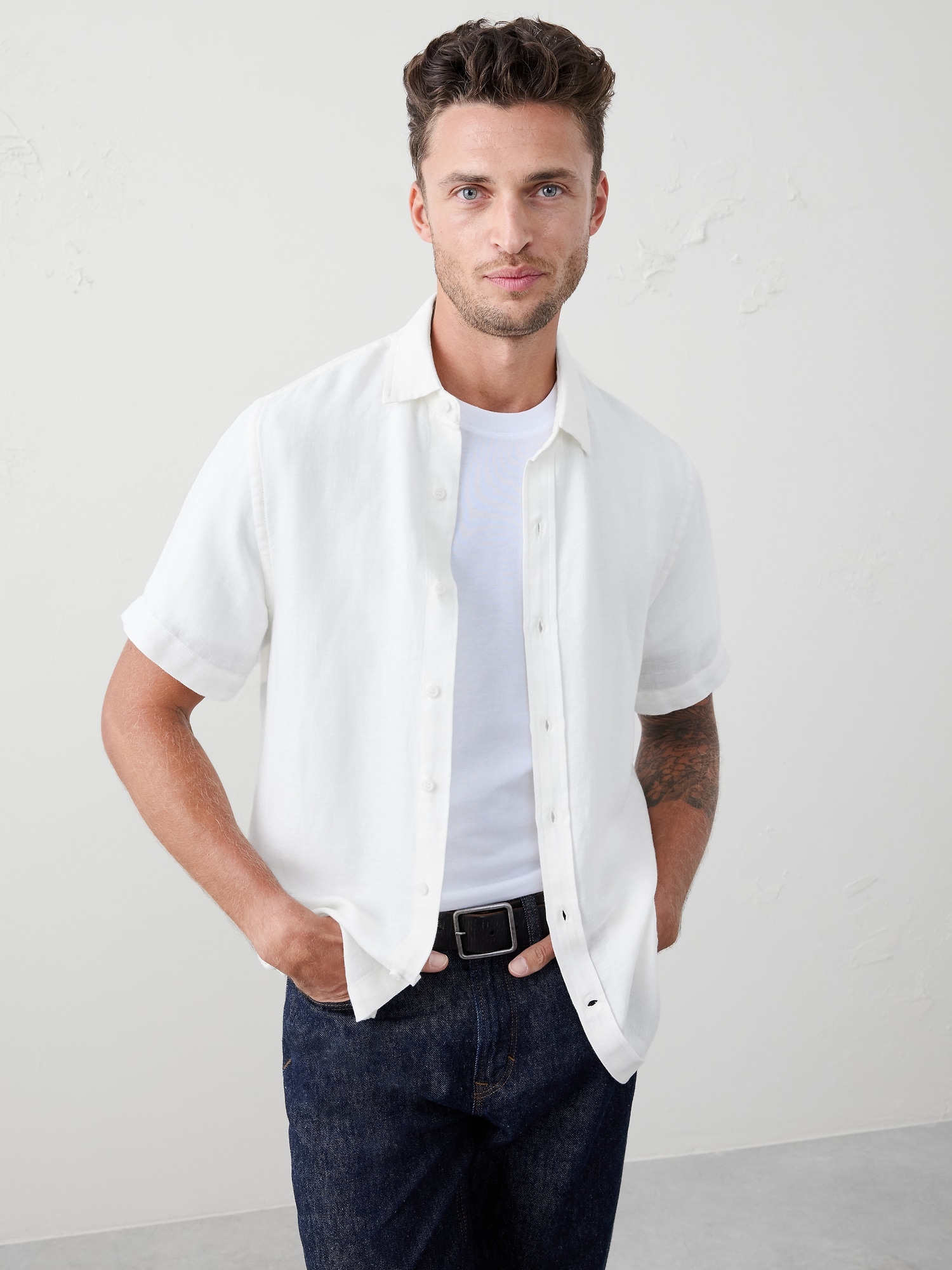 Slim-Fit Linen-Blend Shirt