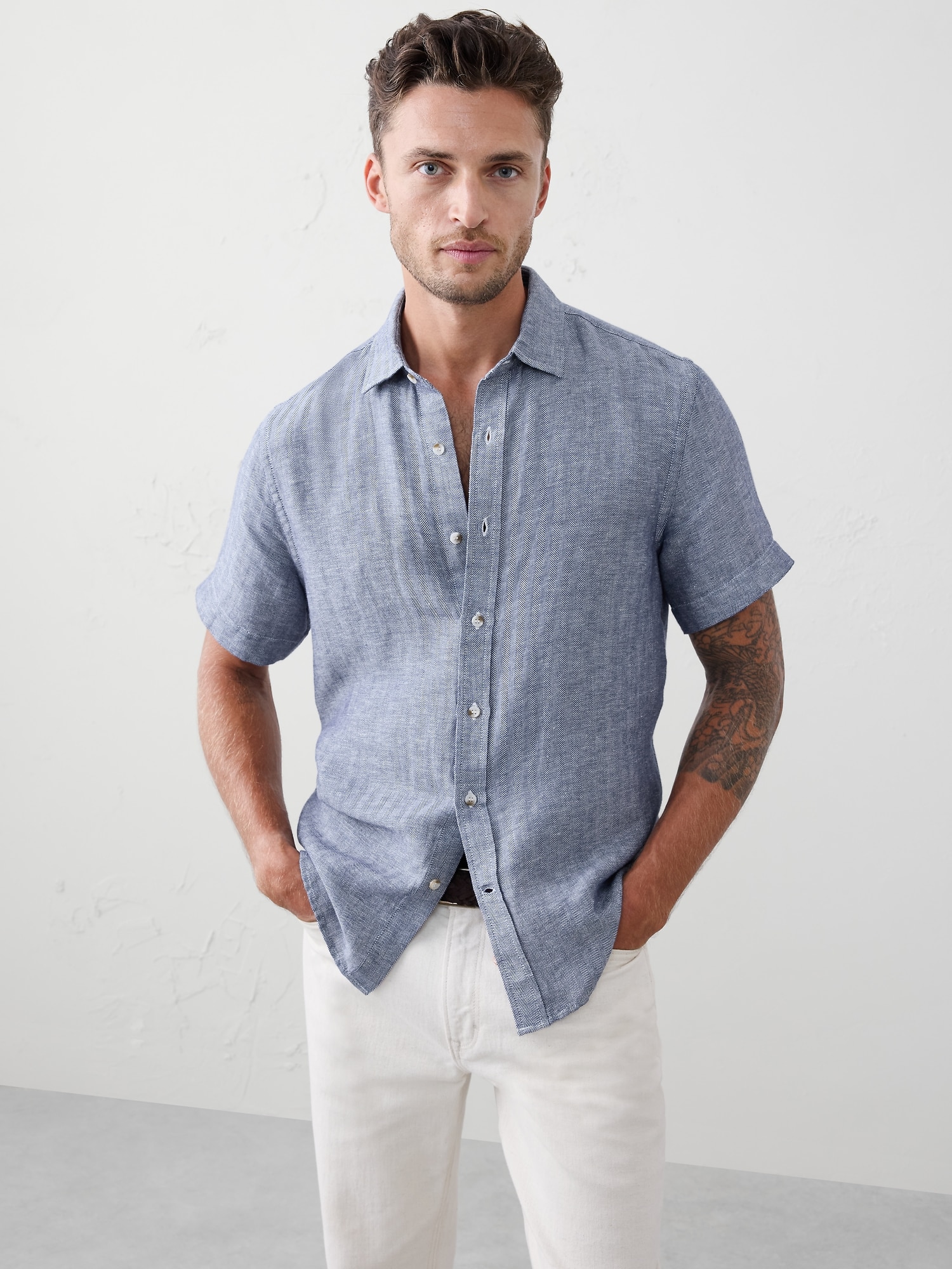 Slim-Fit Linen-Blend Shirt
