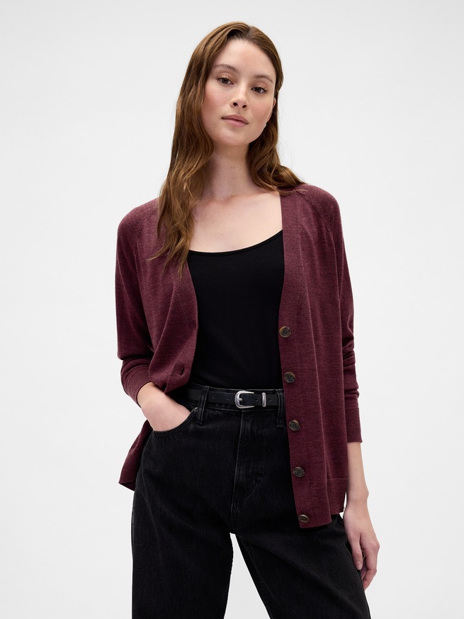 メリノウール100% ボーイフレンドカーディガン-0