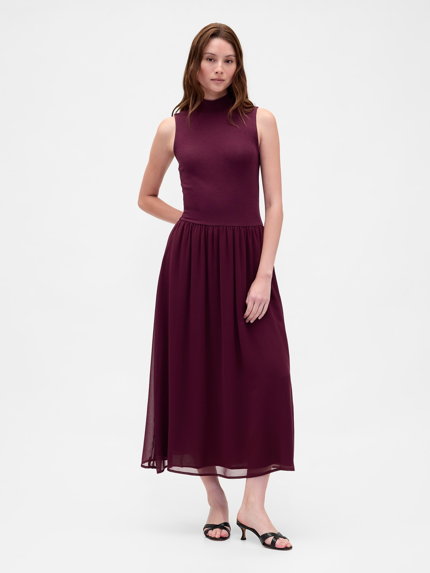 Modern Mockneck Mixed Media Maxi Dress