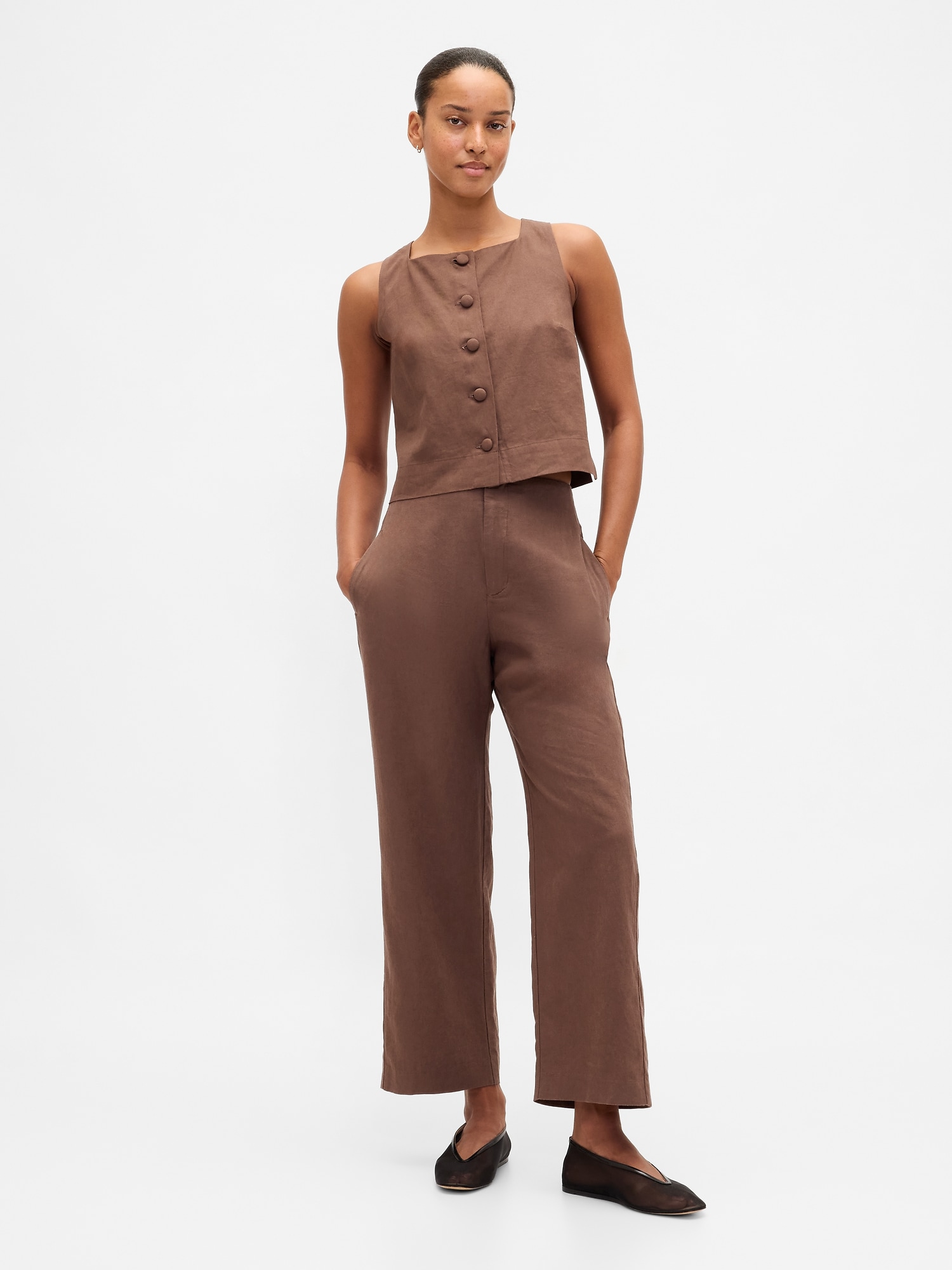 Linen-Blend Relaxed Straight Ankle Pants