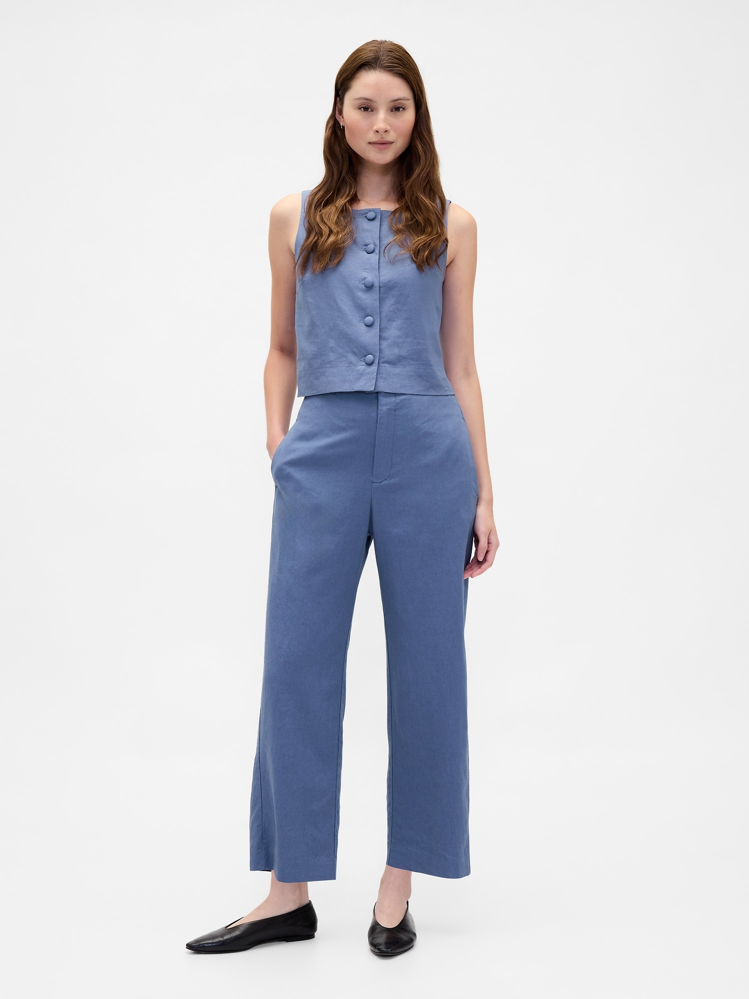 Linen-Blend Relaxed Straight Ankle Pants