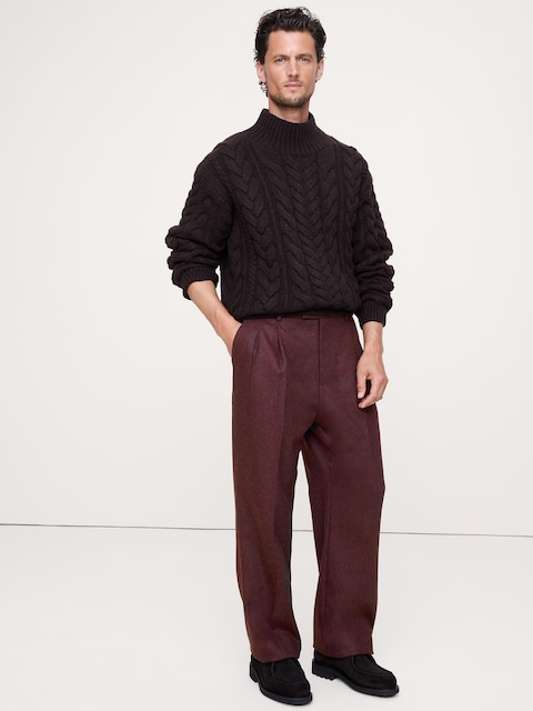 PANTALON HABILLÉ DROIT À PLIS EN FLANELLE