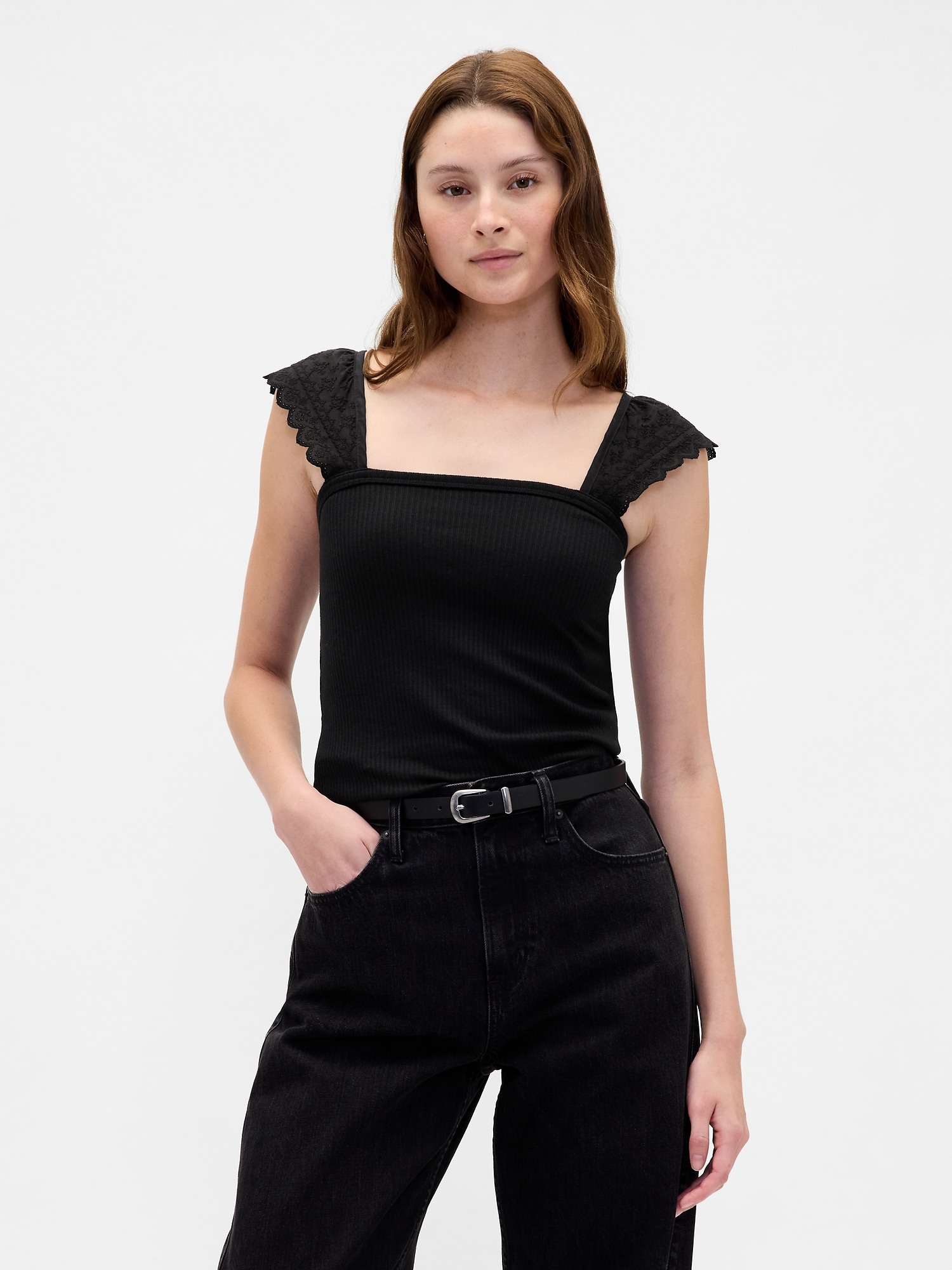 Gap モダンリブ フラッターフリル タンクトップ Gap モダンリブ フラッターフリル タンクトップ