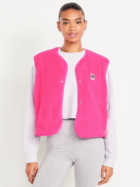 Loose Snap-Front Sherpa Vest - Flamingo A Go