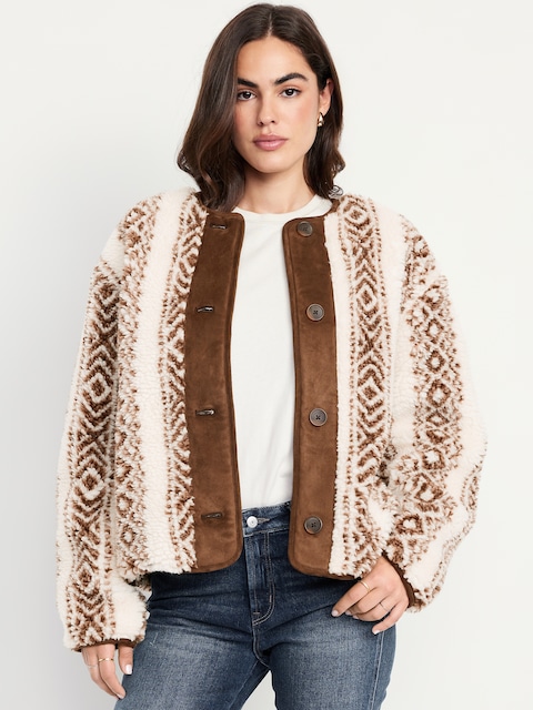 Button-Front Sherpa Jacket