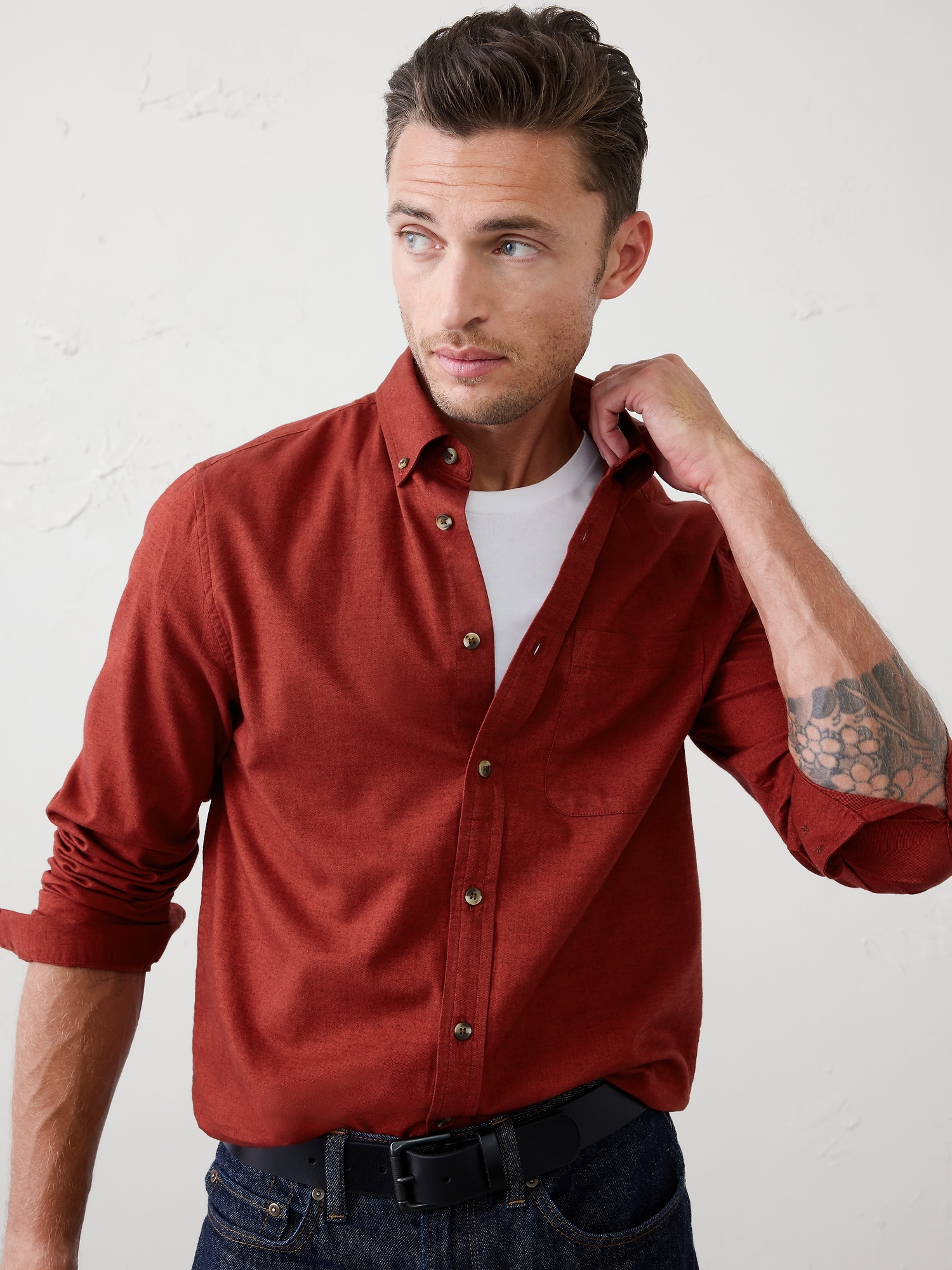 Slim-Fit Lightweight Flannel Shirt