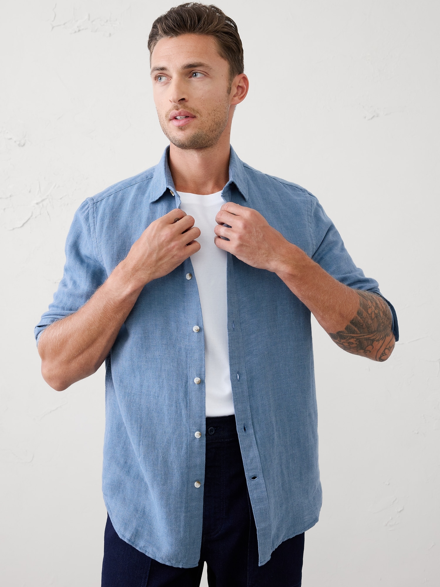 Slim-Fit Linen-Blend Shirt